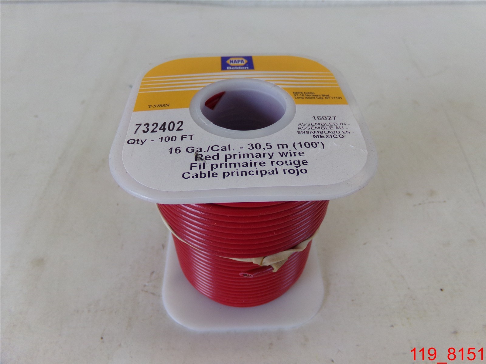 Qty=100 ft. NAPA Belden 732402 16 Ga/Cal 30.5m Red Primary Wire