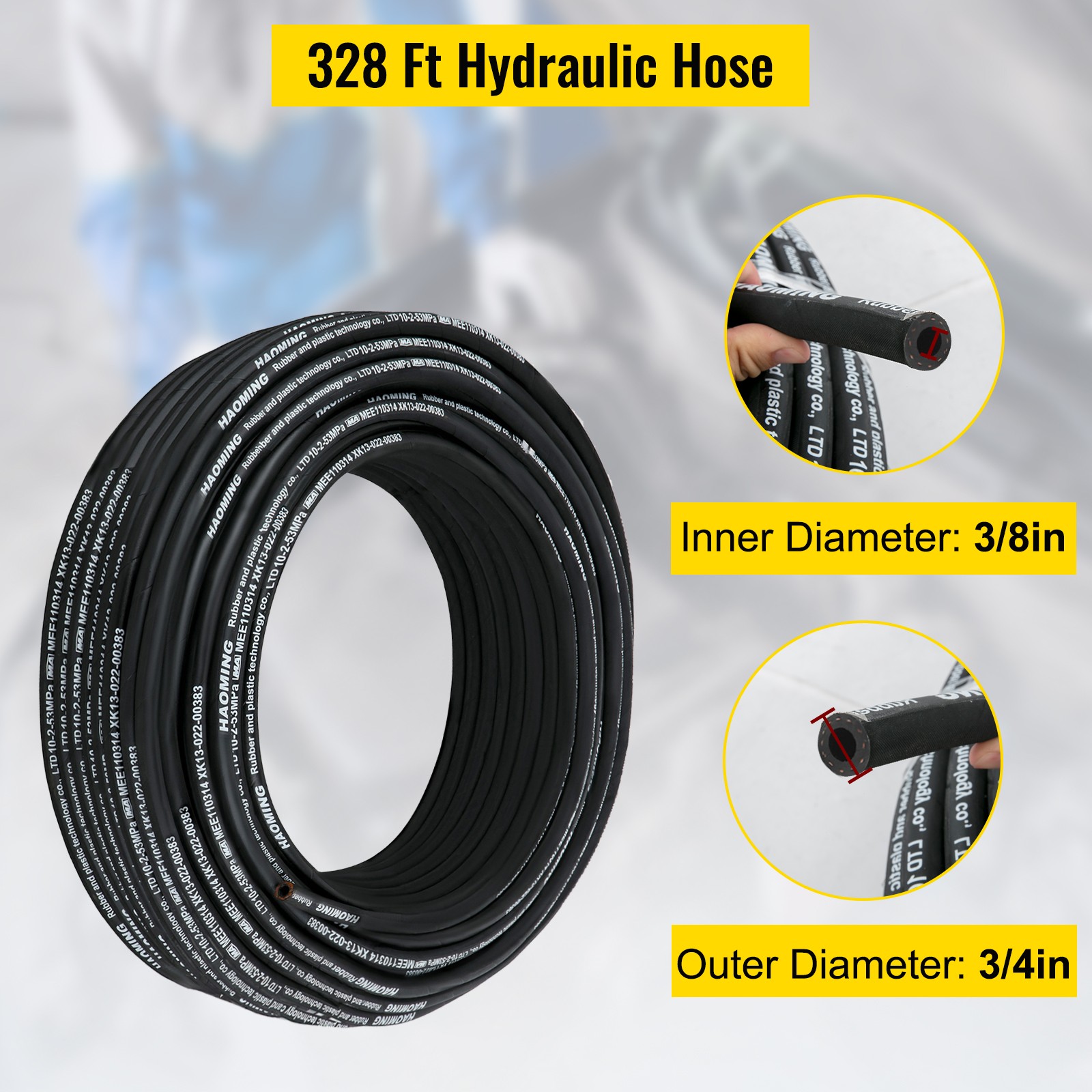 UimosoHydraulic Hose 3/8″ Hydraulic Oil Hoses 328 Feet Maximum Pressure 5000 PSI