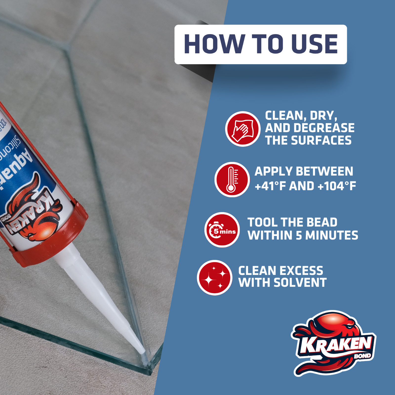 Kraken Bond Aquarium 100% Silicone Sealant, 10.1oz 2 Pack – Clear