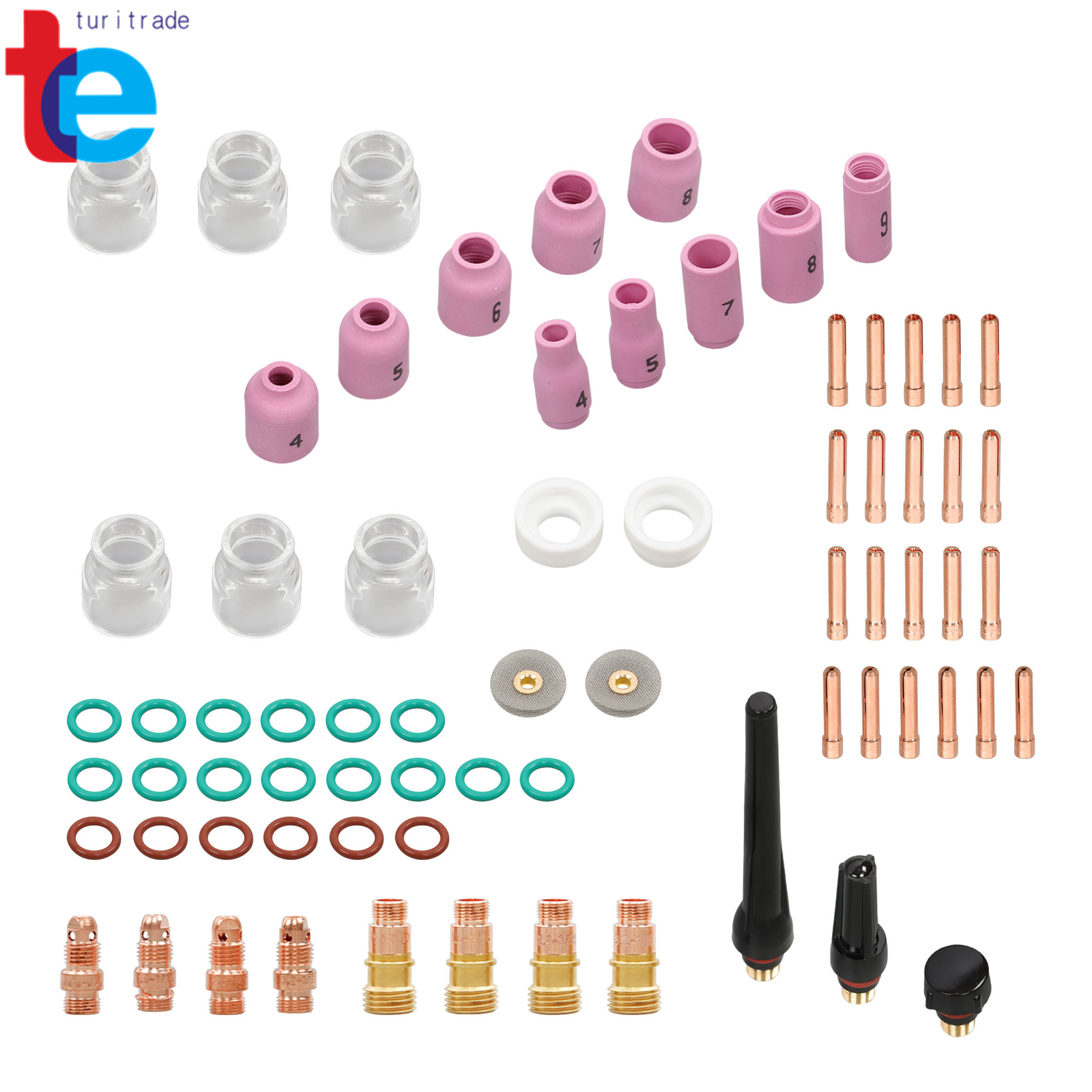 TIG Welding Torch Stubby Gas Lens #12 Pyrex Glass Cup Kit For WP-17/18/26 71Pcs