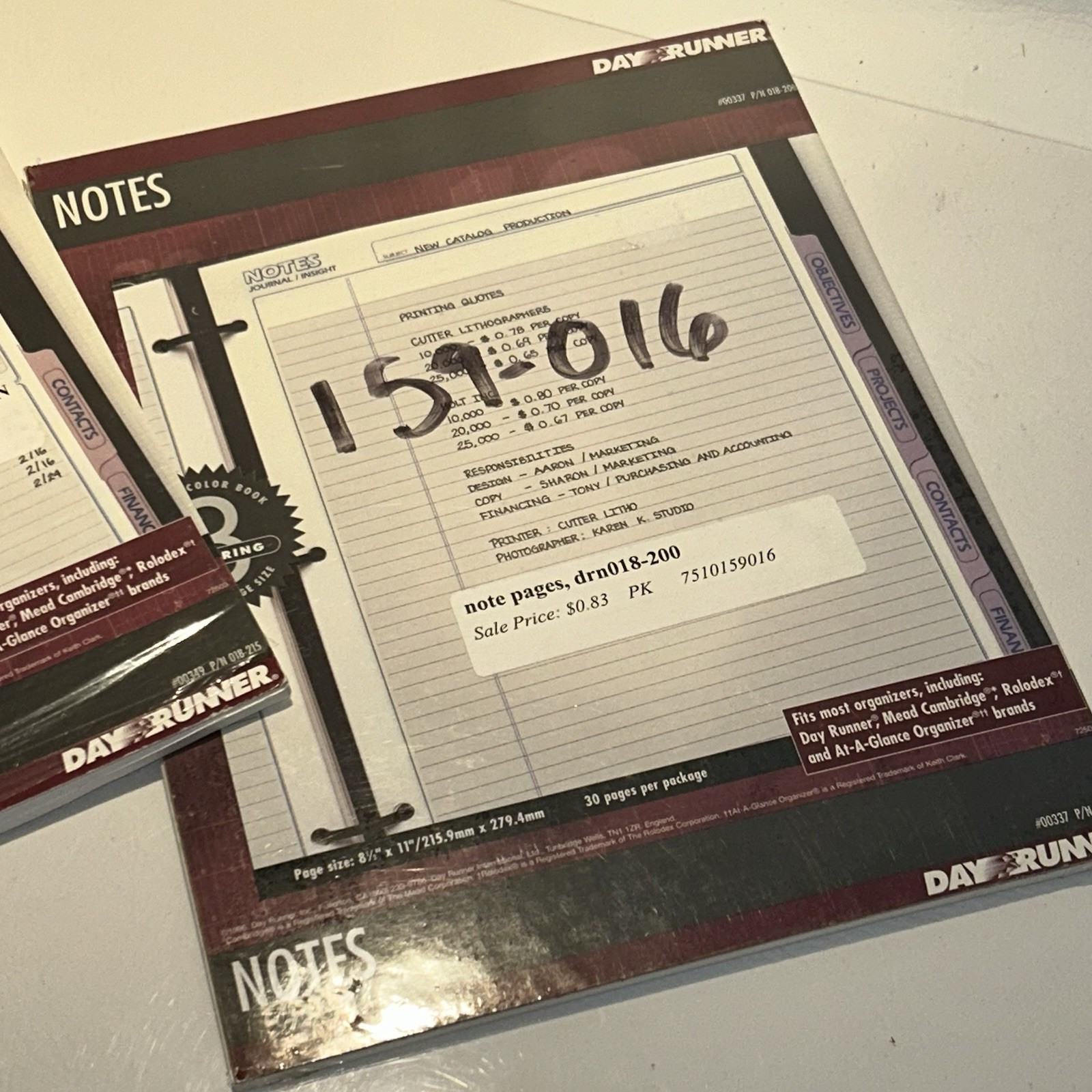Day Runner Project Outline & Notes 5 1/2 x 8 1/2 Refill/7 Ring Binders New 2 Pks