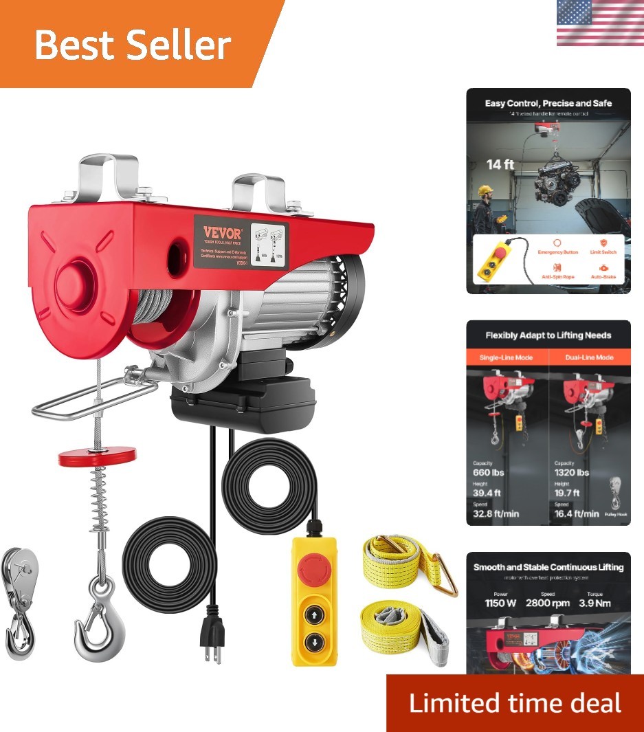 with Remote Control, 1320LBS Electric Winch, 110V with 14ft Wired Control for…