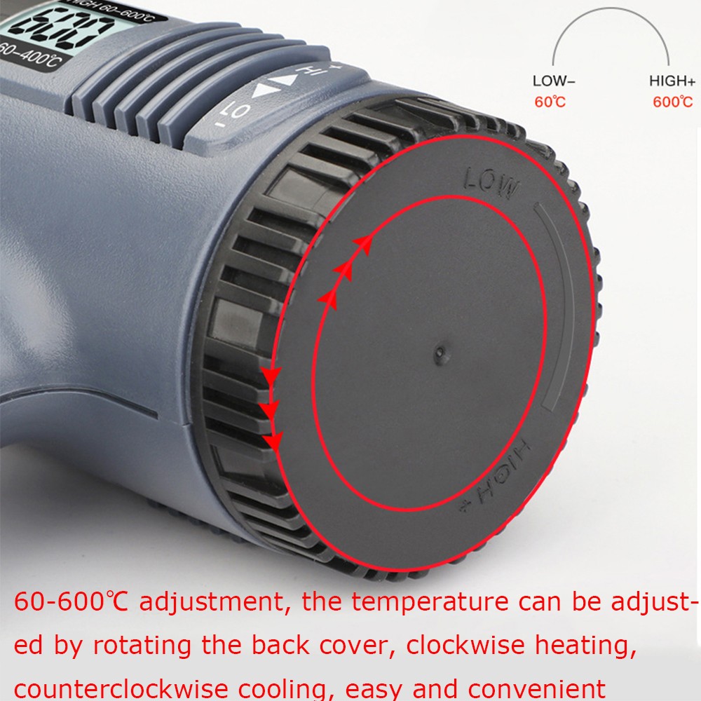 2500W Heat Gun Electric Hot Air Gun Dual Temperature LCD Display 4 Nozzles 110V