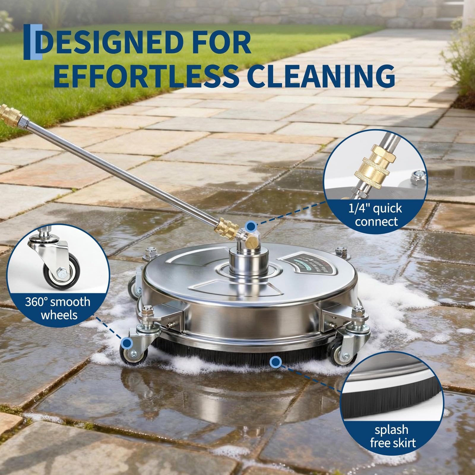 14″ Stainless Steel Pressure Washer Surface Cleaner 4 Wheels Driveway 4000PSI