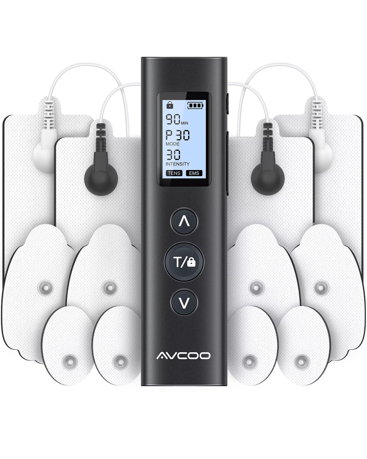 AVCOO 30 Modes TENS EMS Unit Compact Muscle Stimulator for Pain Relief Black