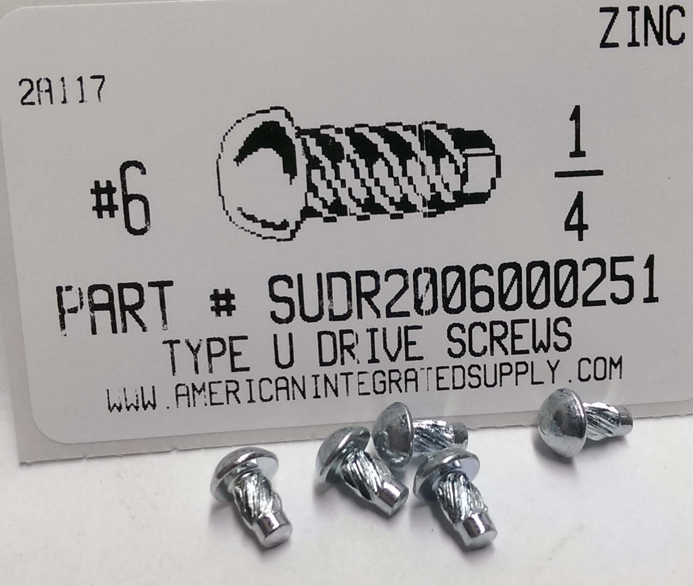 #6×1/4 Round Head U-Drive Screws Steel Zinc Plated (50)