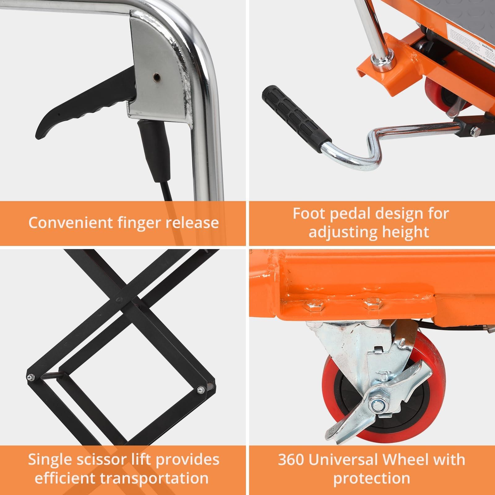 Garvee Manual Hydraulic Scissor Lift Table 770lbs Double Scissor 60″ Max Height