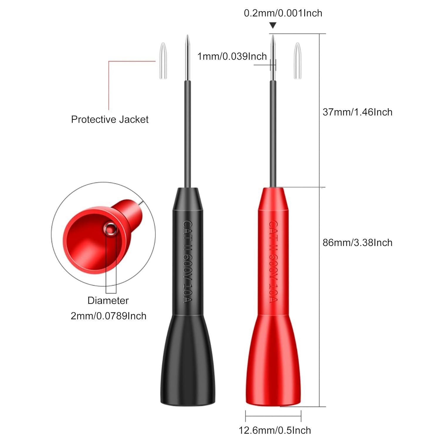 4 Pack 2mm Needle Probes for Fluke & Multimeters – Insulation-Piercing, 600V…