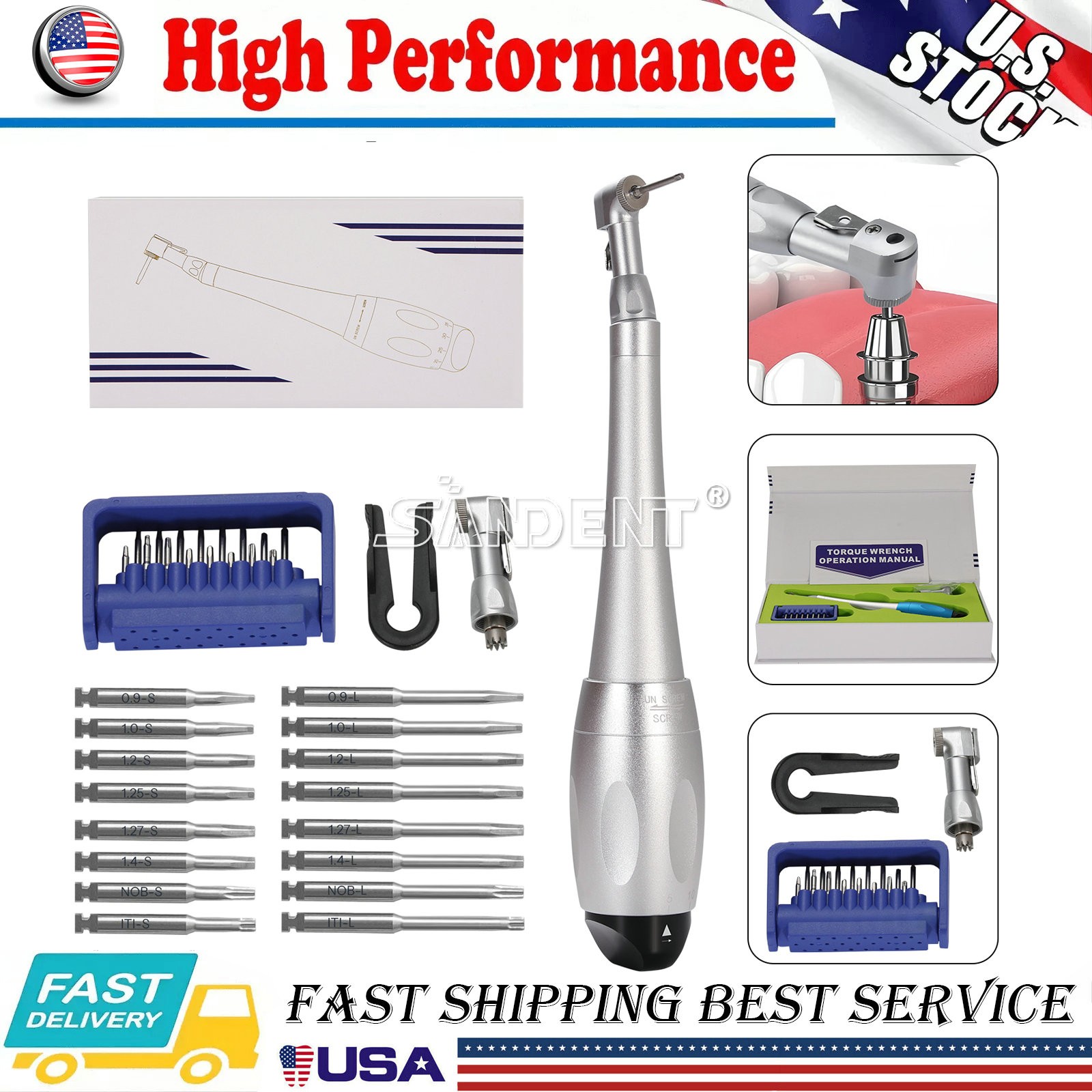 NSK Style Dental LED E-generator High Speed Handpiece 6*Bulb Fiber Optic 4 Holes