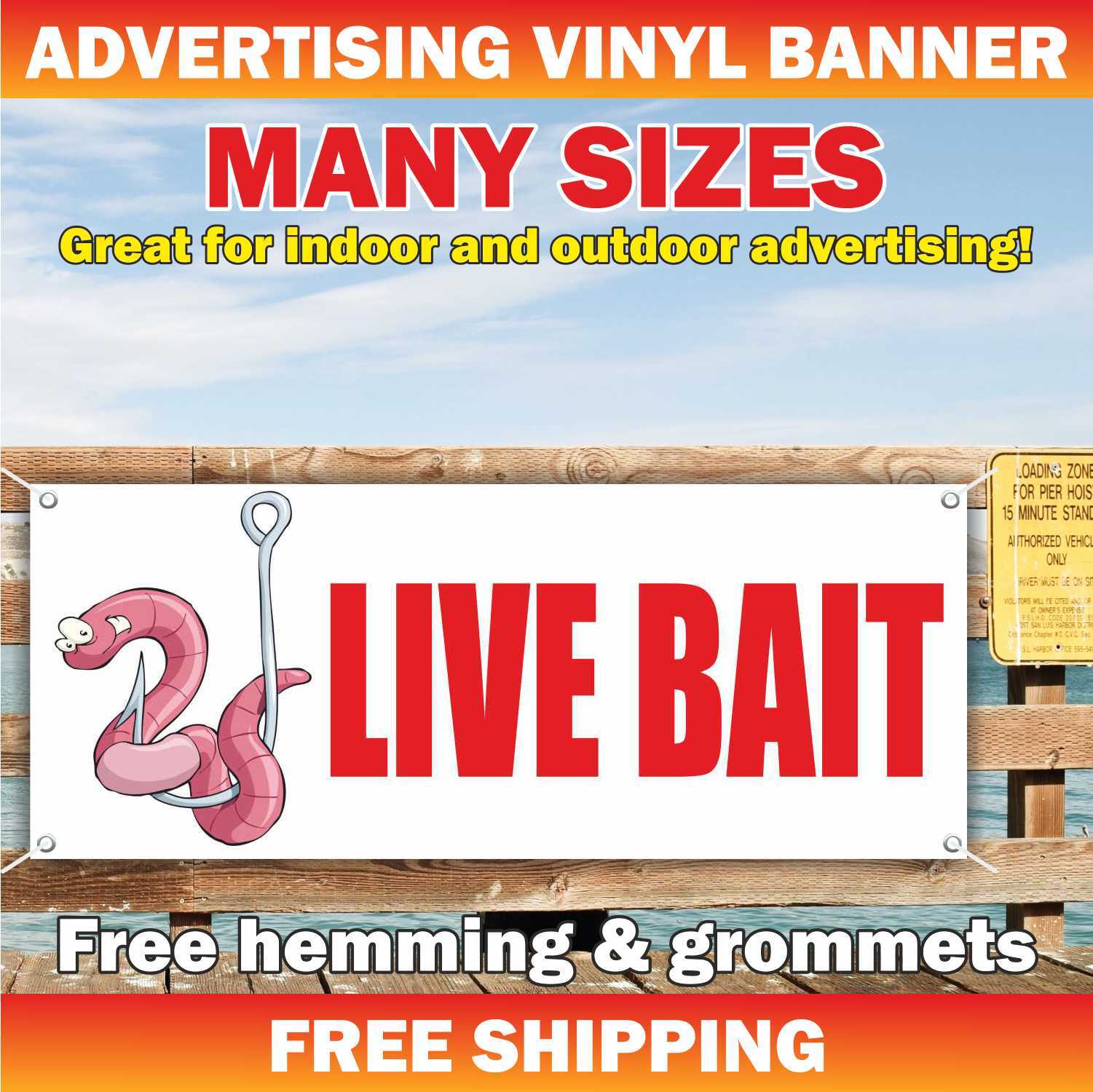 LIVE BAIT SOLD HERE Advertising Banner Vinyl Mesh Sign fishing wobbler tackle