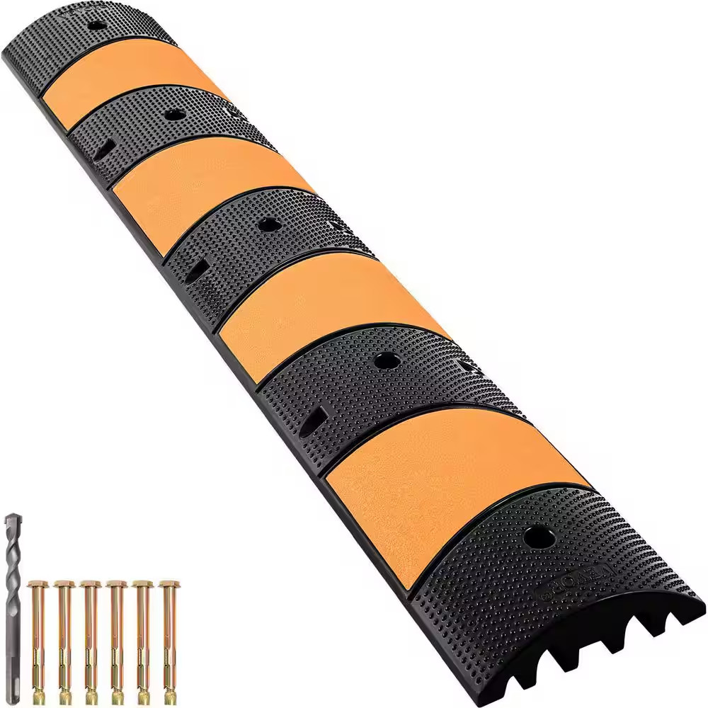 72.8 In. X 12.2 In. Rubber Speed Bump 2-Channel Garage Speed Bump 22000 Lbs. Loa