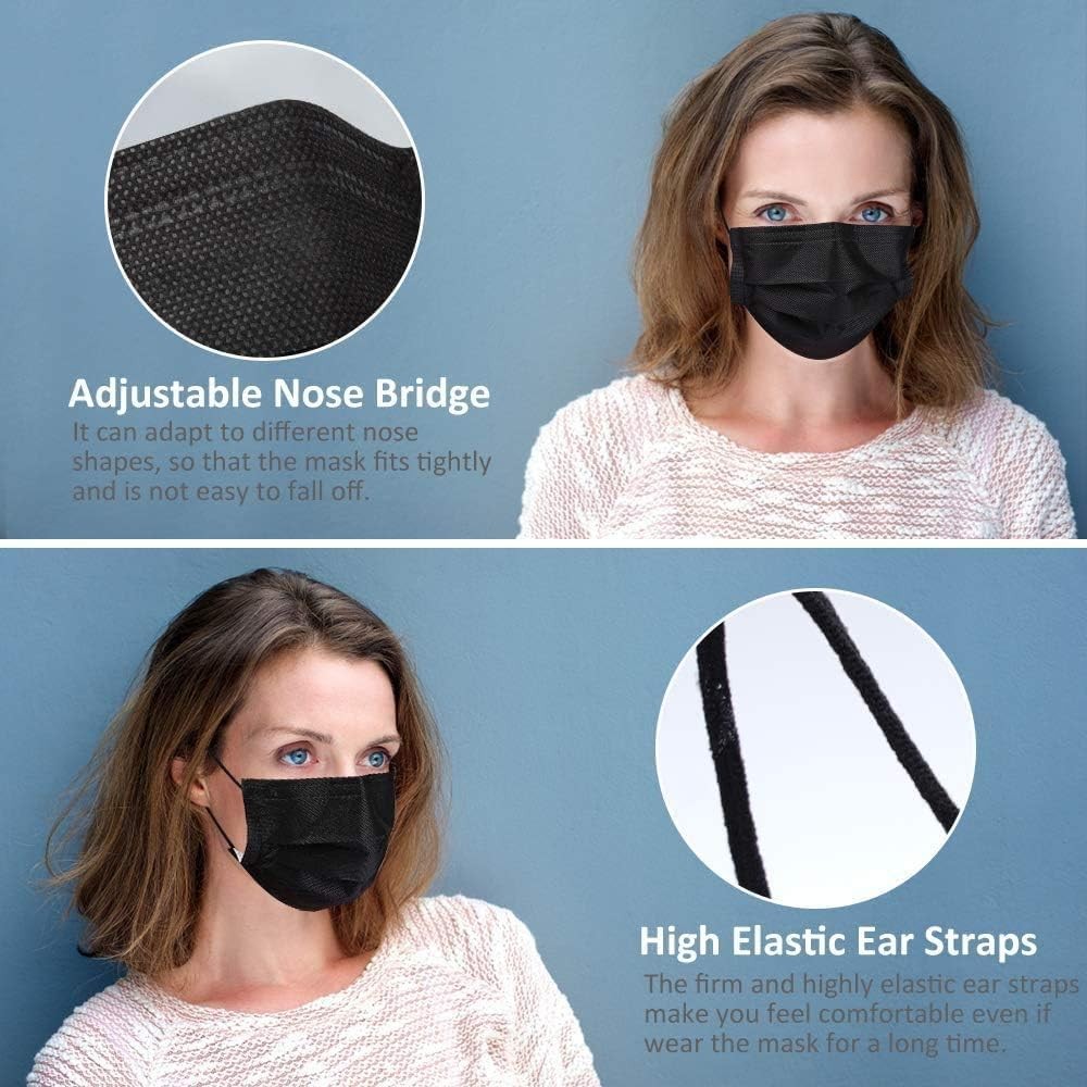 100 Pcs Disposable Face Masks, 3 Ply Face Masks Black Disposable Mask, (Dispo…
