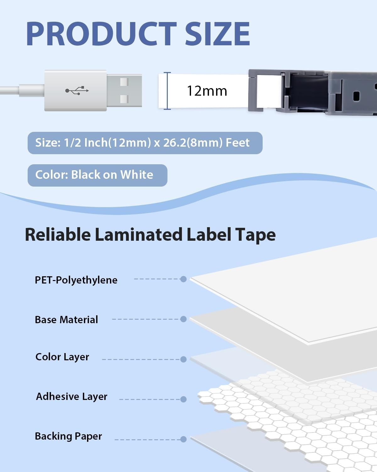 5PK TZe-231 TZ-231 For Brother P-Touch White Label Tape 12mm 0.47 1/2″ Laminated