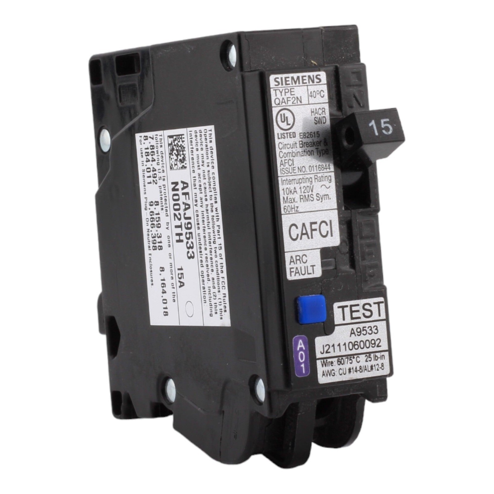 LOT OF 10 SIEMENS QA115AFCN ARC FAULT CIRCUIT BREAKER TYPE CAFCI 15 AMP AFCI