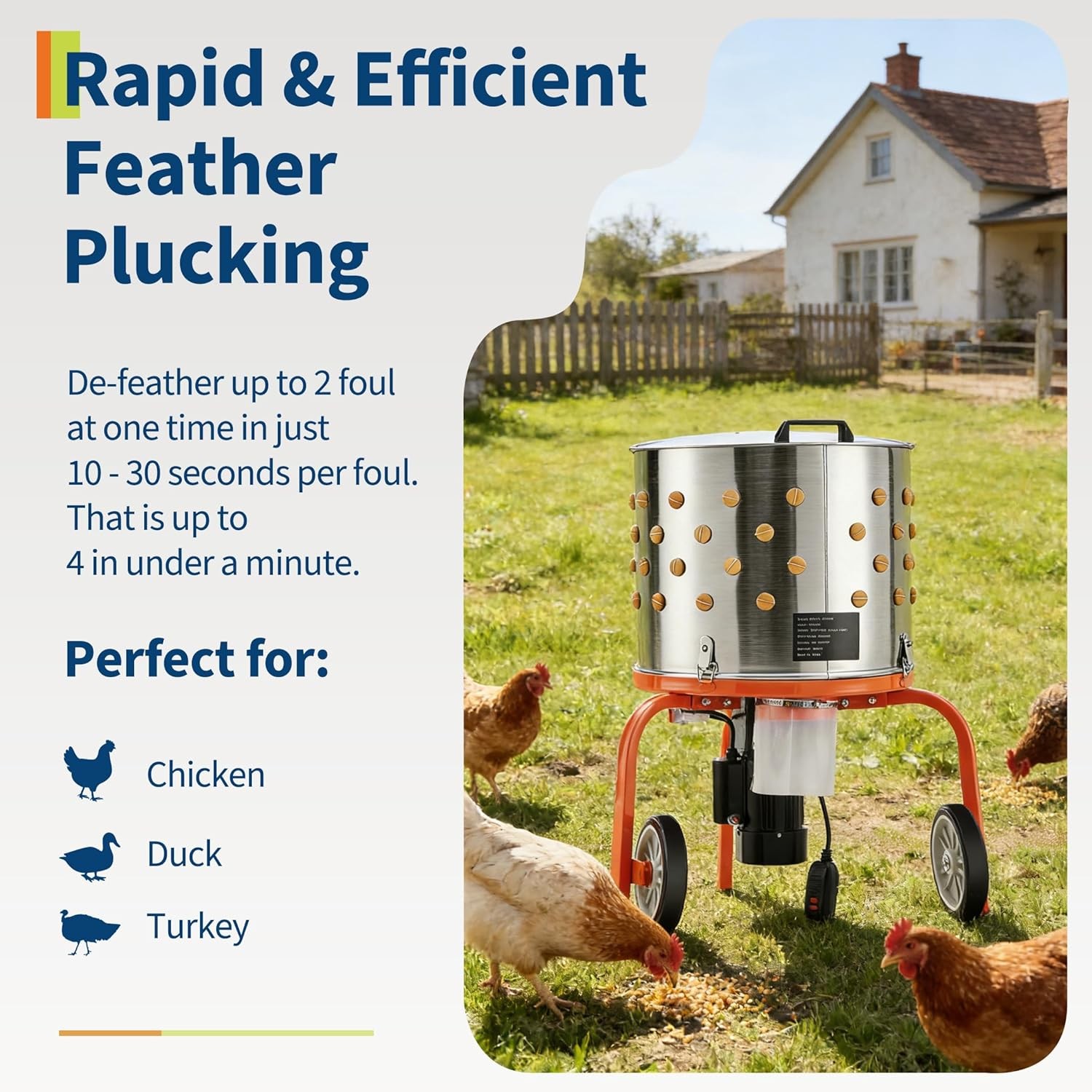 Motor Feather Plucker Stainless Steel Drum Chicken Plucker Machine 120V 3500RPM