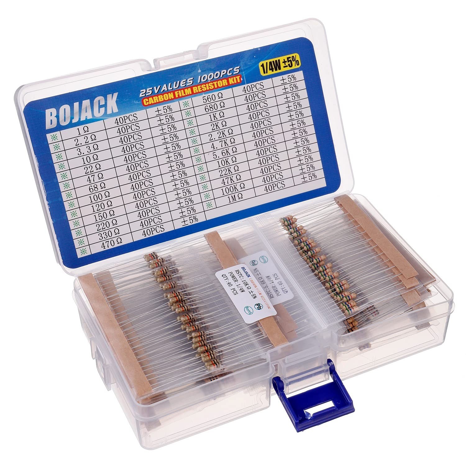 Complete 1000 Pcs 25 Value Resistor Assortment 1 Ohm 1/4W for Arduino Projects