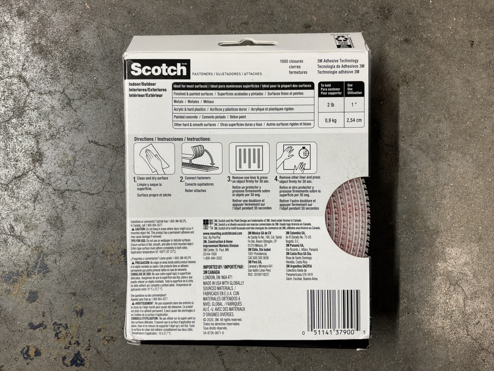 Scotch 3M Extreme Hook & Loop Fastener 1” x 120” 2 Rolls