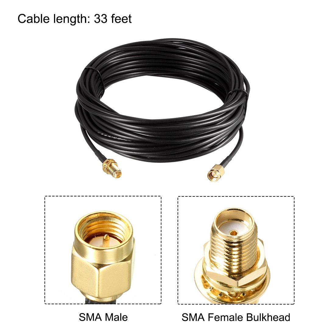RG174 SMA Extension Cable for Broadcast SMA Male to SMA Female RF Coax 33Ft