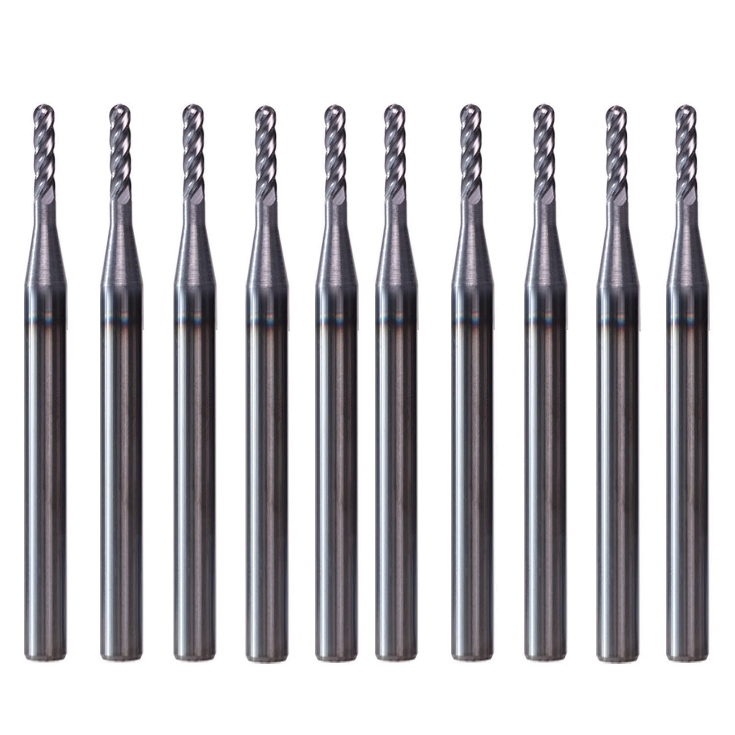 10 PCS 1/16″ 4 Flute 1-1/2″ Overall Ball Nose Carbide End Mill AlTiN Coated