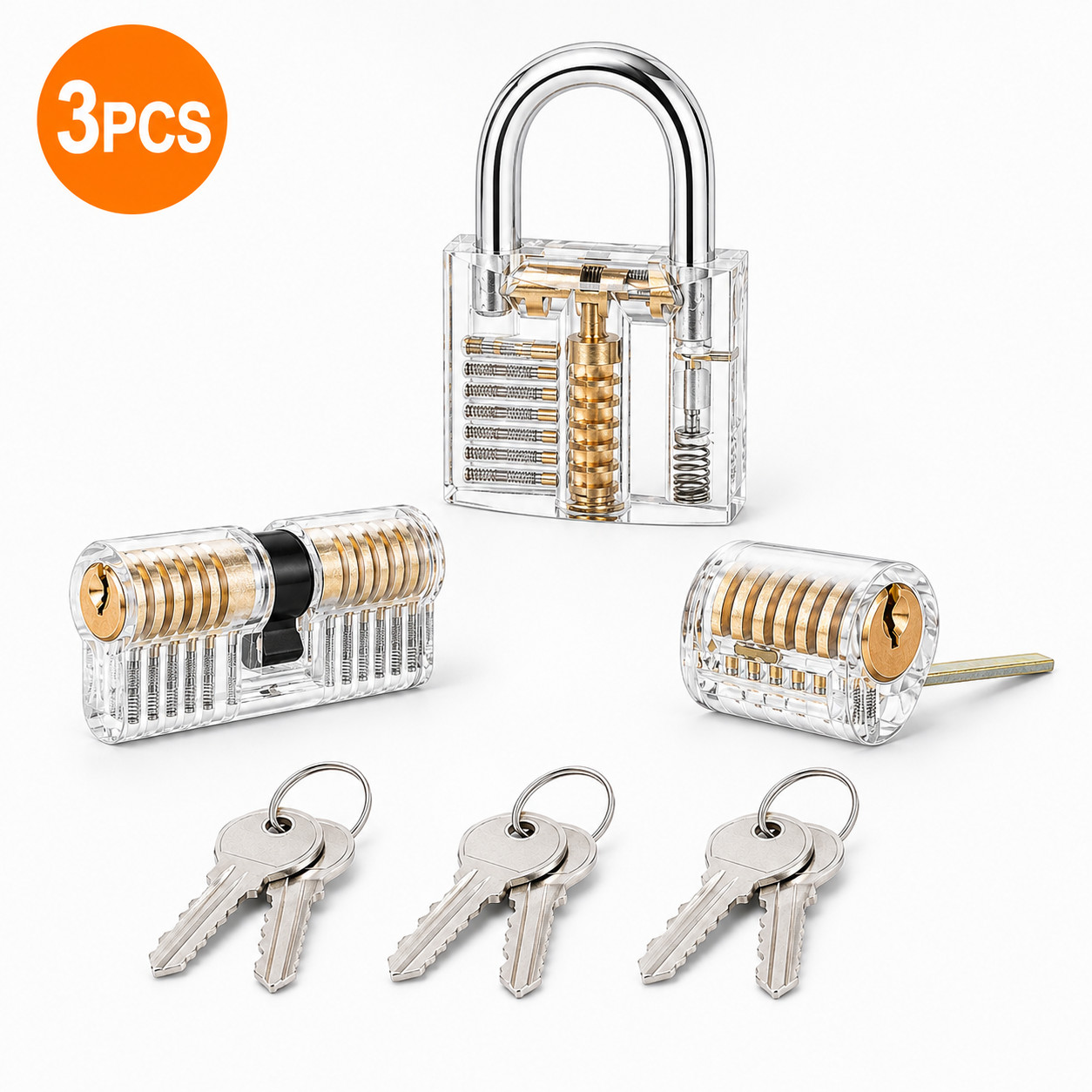 3PC Clear Acrylic Practice Lock Transparent Cutaway Pin Tumbler Training Set