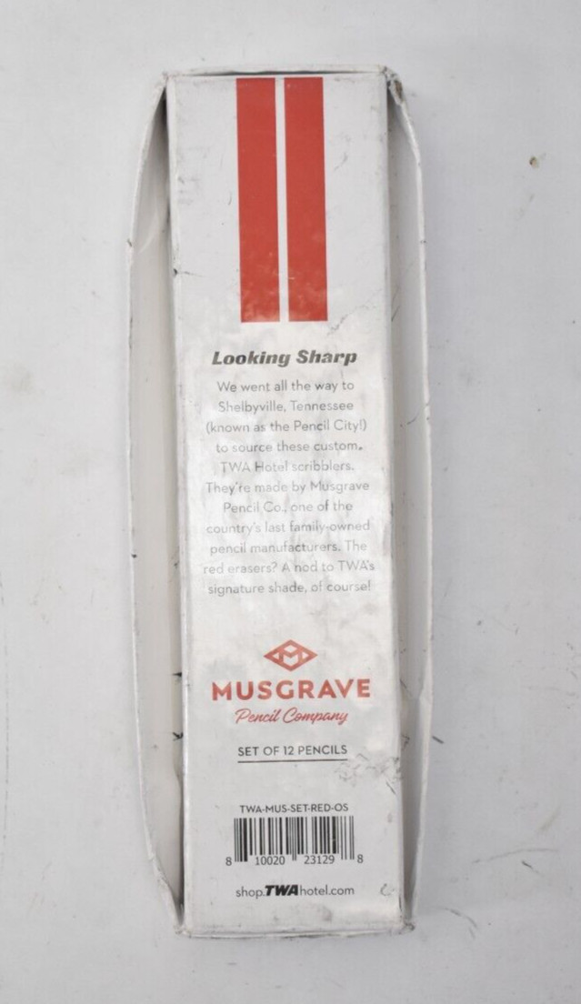 TWA Hotel Branded Musgrave Pencil Co Sharpened No 2 Pencils Wood Red 12 Pack