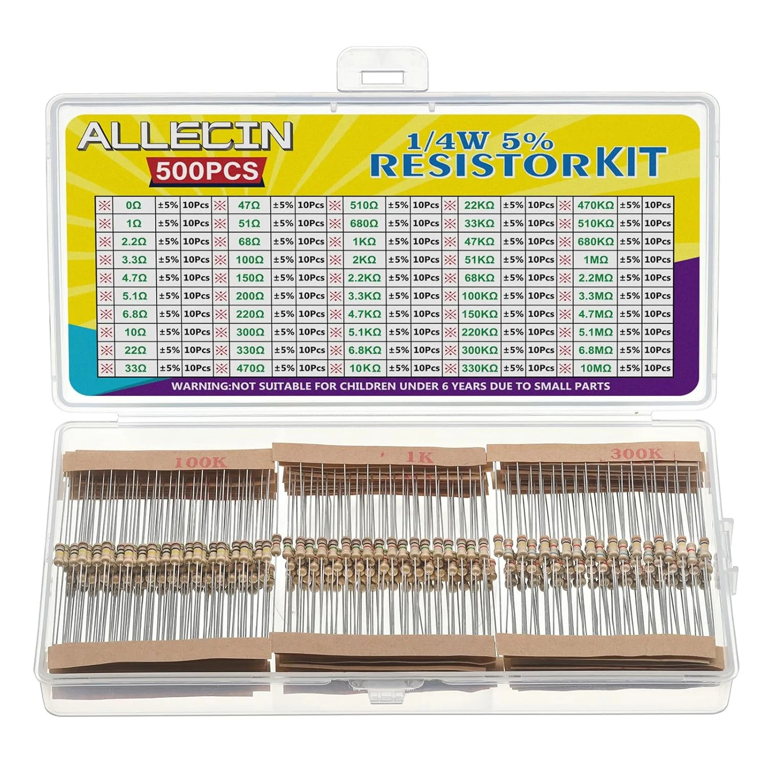 50 Values 1/4W 0 Ohm to 10M Ohm ±5% Carbon Film Resistor Assorted 1/4 Watt Commo