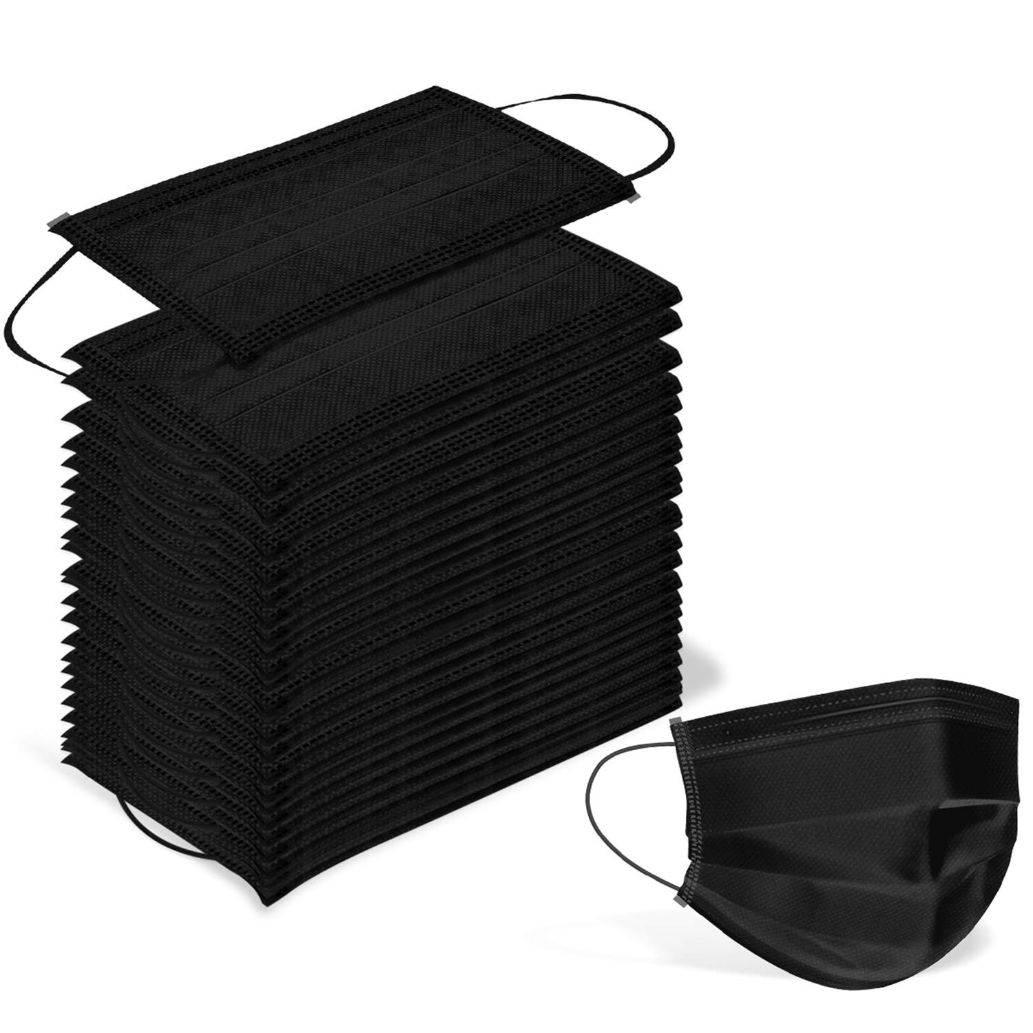 Wecolor 100 PCS Black Masks, Disposable Face 1 Count (Pack of 100),