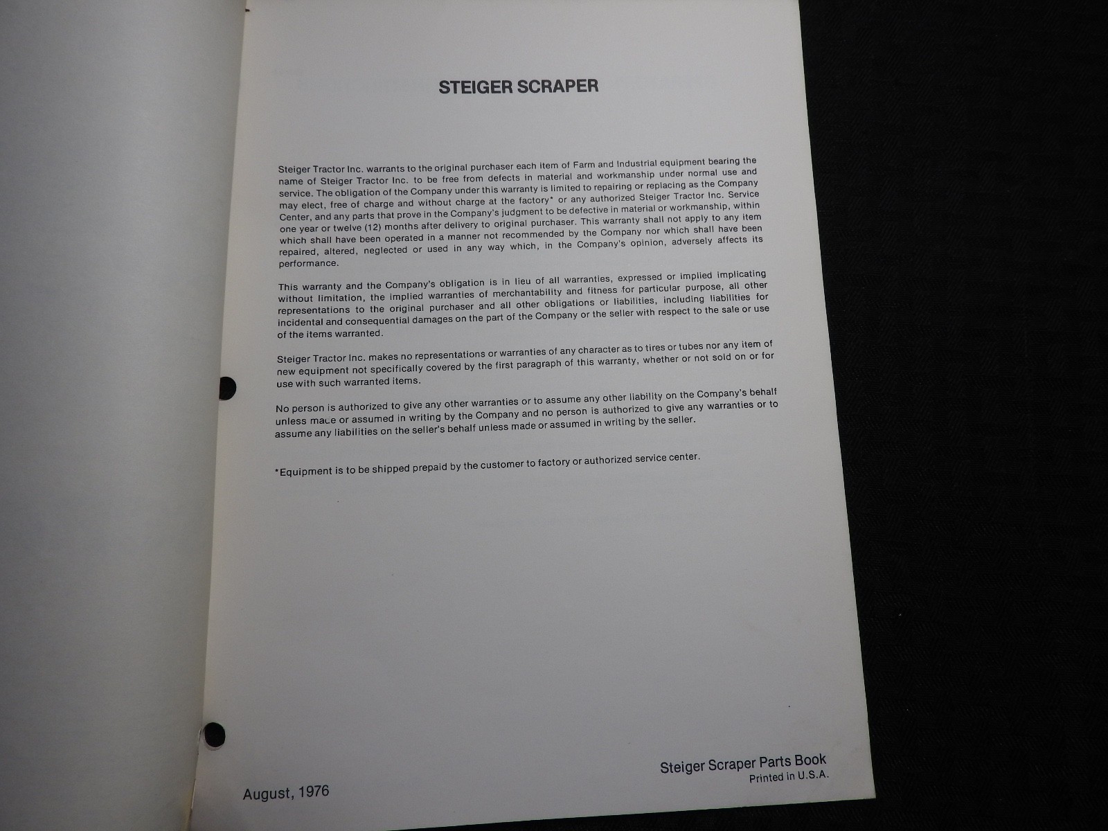 1976 STEIGER TRACTOR “Box Scraper” PARTS CATALOG MANUAL Very Scarce!