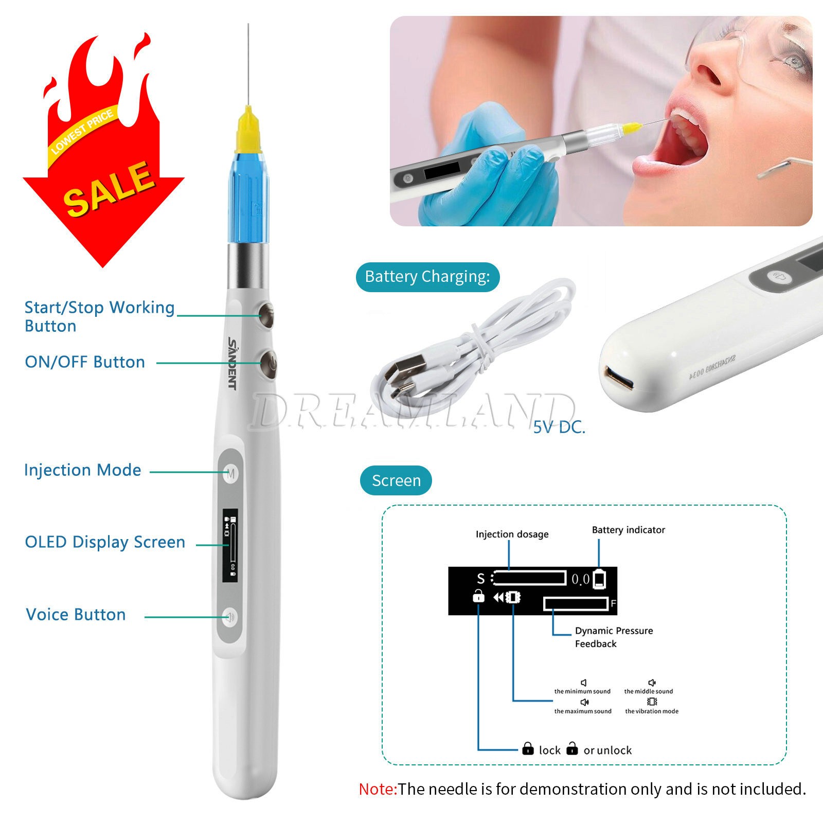 Dental Painless Oral Electronic Anesthesia Delivery Device LCD Injector Pen