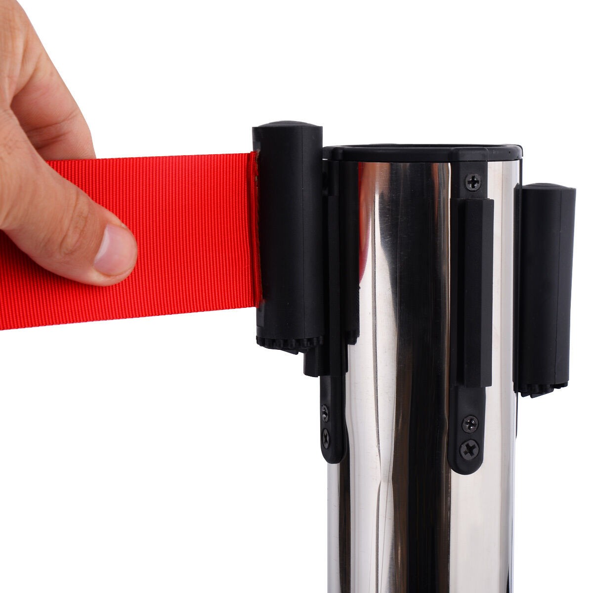 6Pcs Stanchion Posts Queue Pole Retractable Red Belt Crowd Control Barrier New