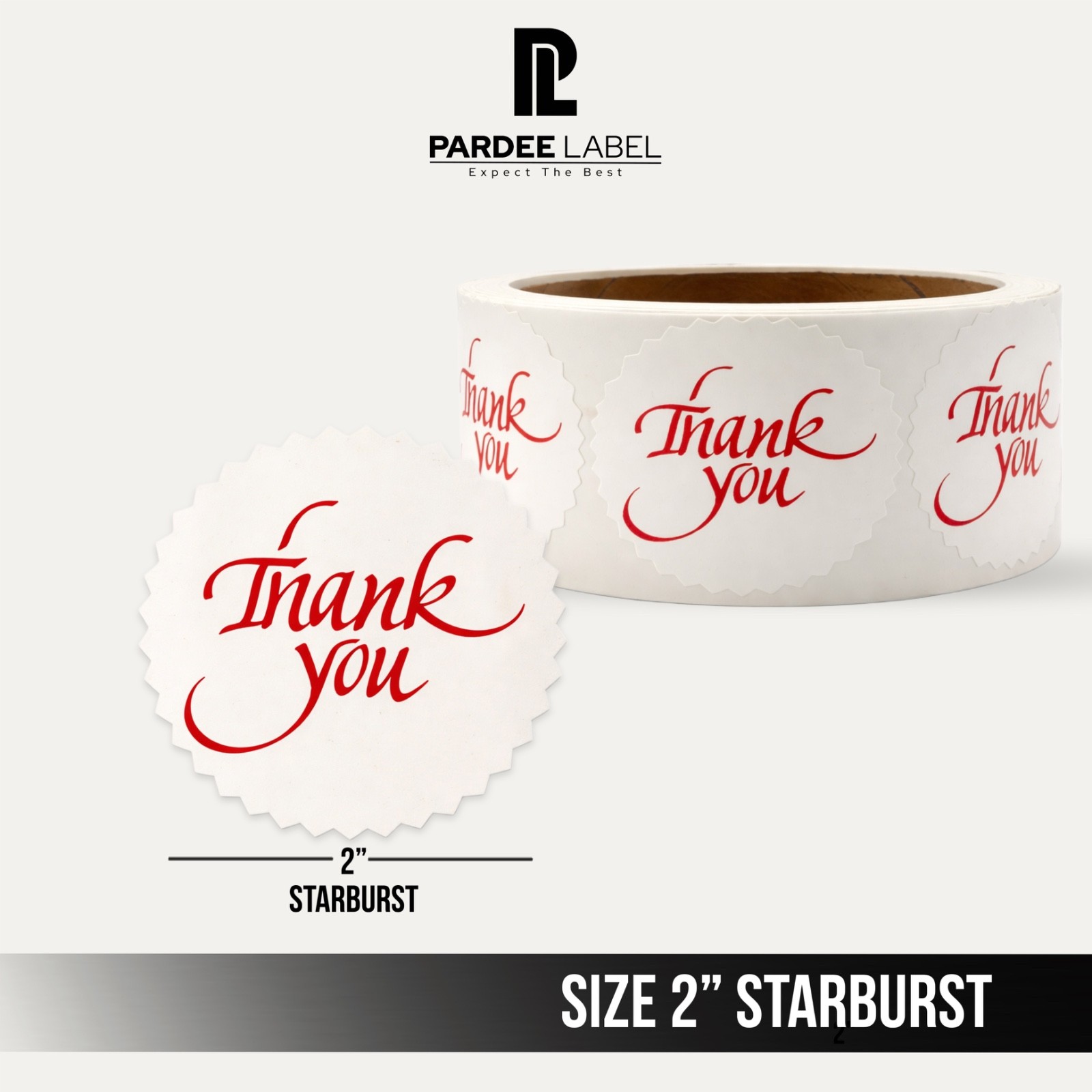 Thank You Stickers Red Print 2” Starburst 250 Labels Roll