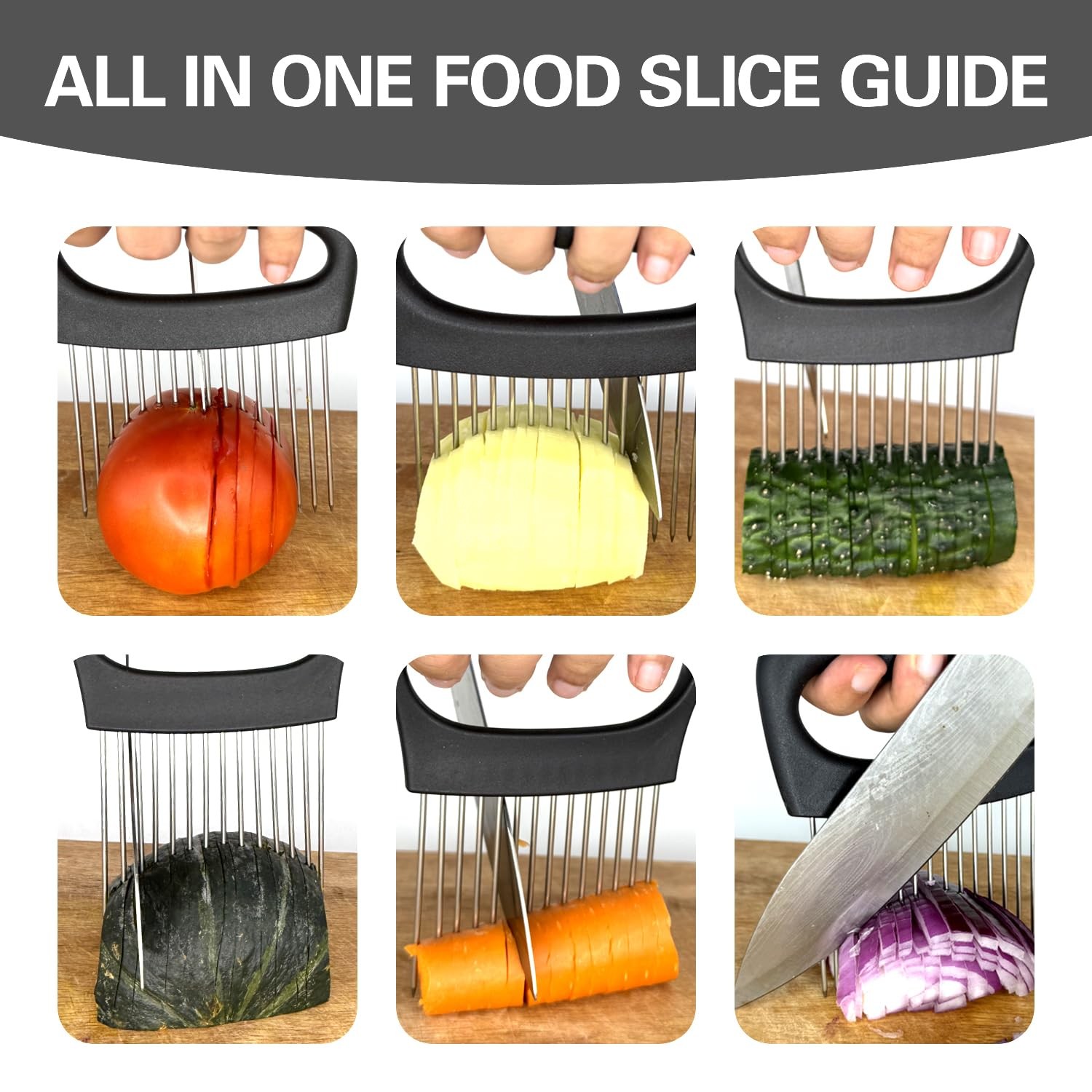 Wooyee Extra-Large Onion Holder for Slicing, Cutter 16 Needles, Black
