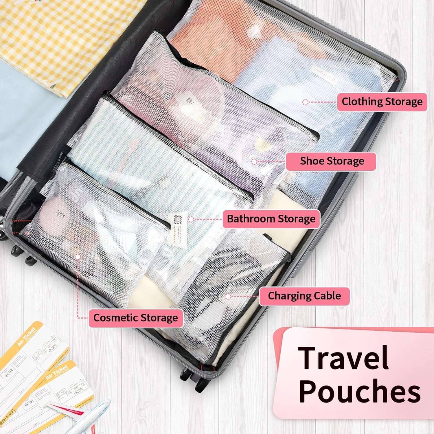 Small Zipper Pouch, 9.5×7.1 in Black, 12 Packs, Mesh Bags with Zipper for Off…