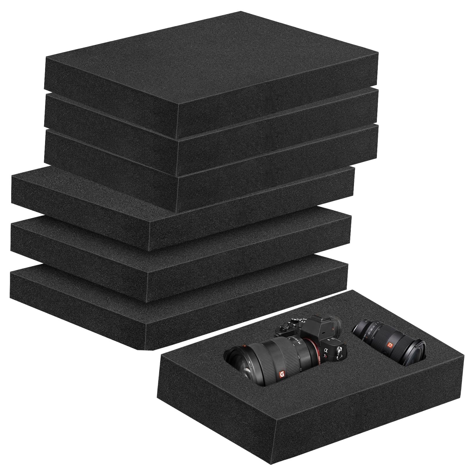 6 PCS 16x12x1.5 Black Polyurethane Foam, Inserts, Packing, Padding, Craft
