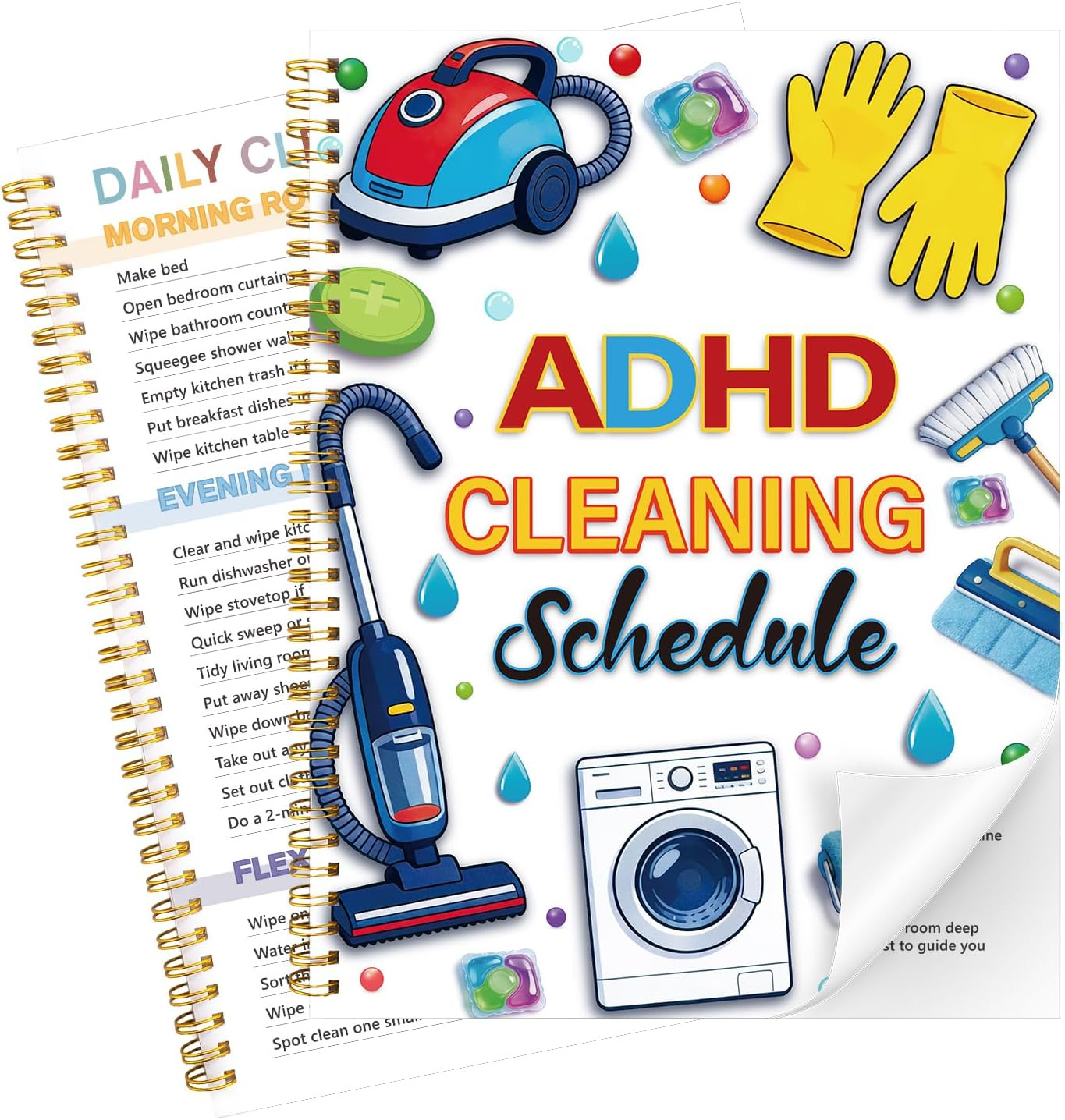 Reusable ADHD Cleaning Planner for Adults Teens, ADHD Daily Cleaning Schedule Ch