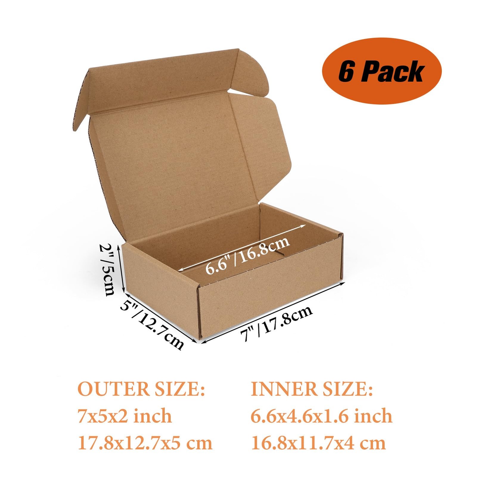 7x5x2 inch Shipping Boxes 6 Pack Brown, Tab Lock Tuck Top Mailer Boxes for Pa…