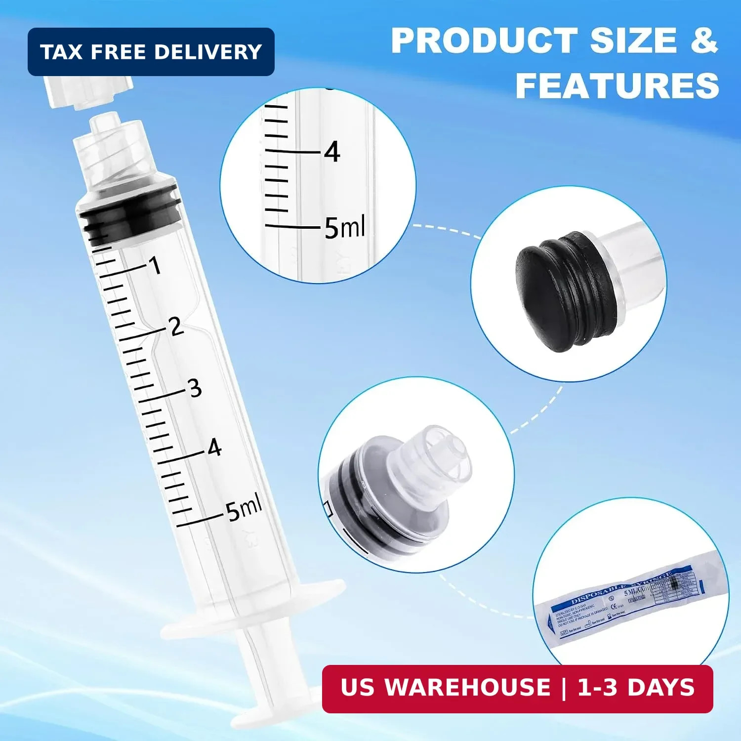 5ml Disposable Luer Lock Syringes Without Needles, 10-Pack | Sterile Plastic Syr