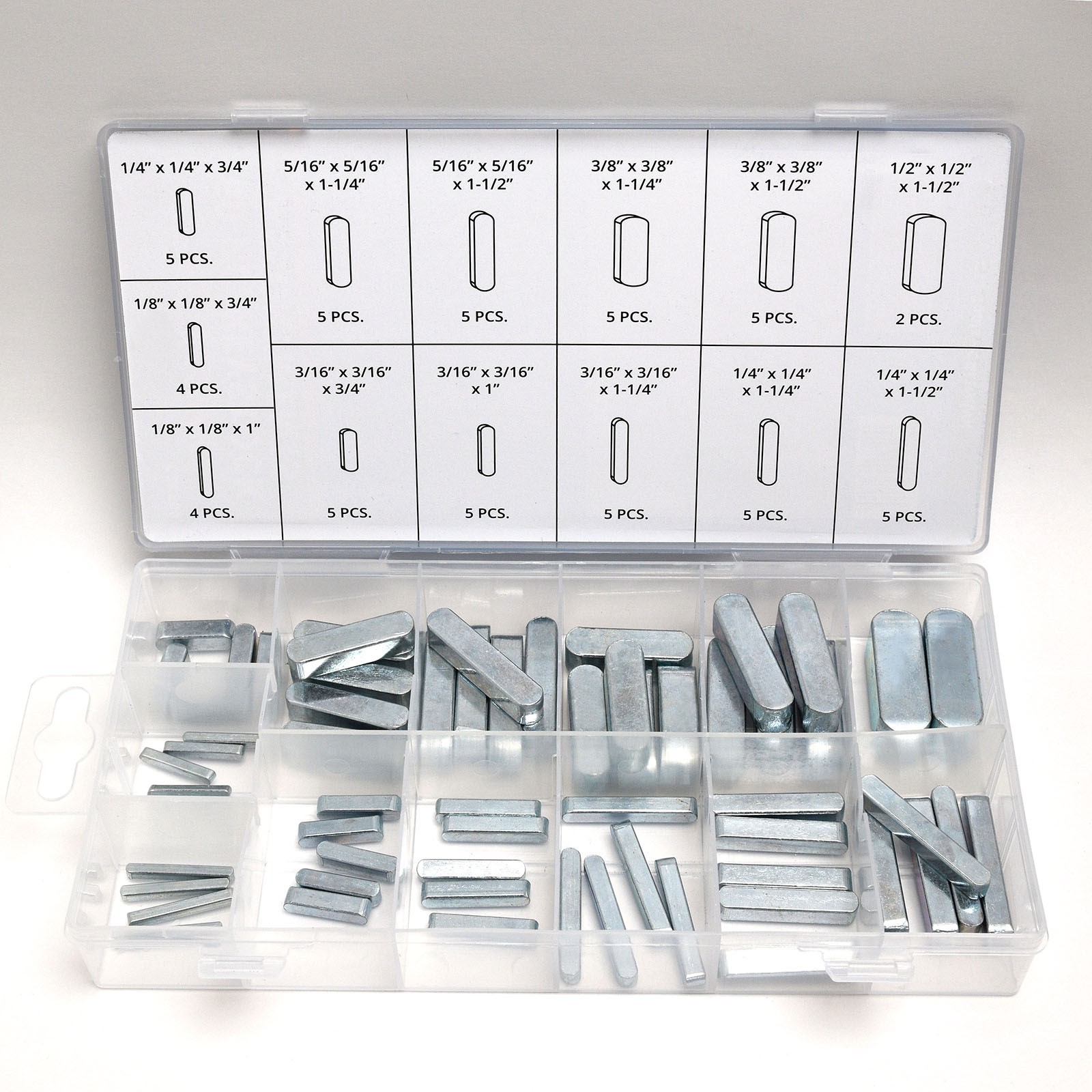 60 pc Keystock Bar Assortment SAE Square Key Stock Keyway Set