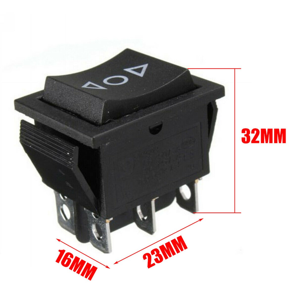 Latching Rocker Switch DPDT 6-Pin 16A 250VAC/20A 125VAC Up/Down On-Off-On Black