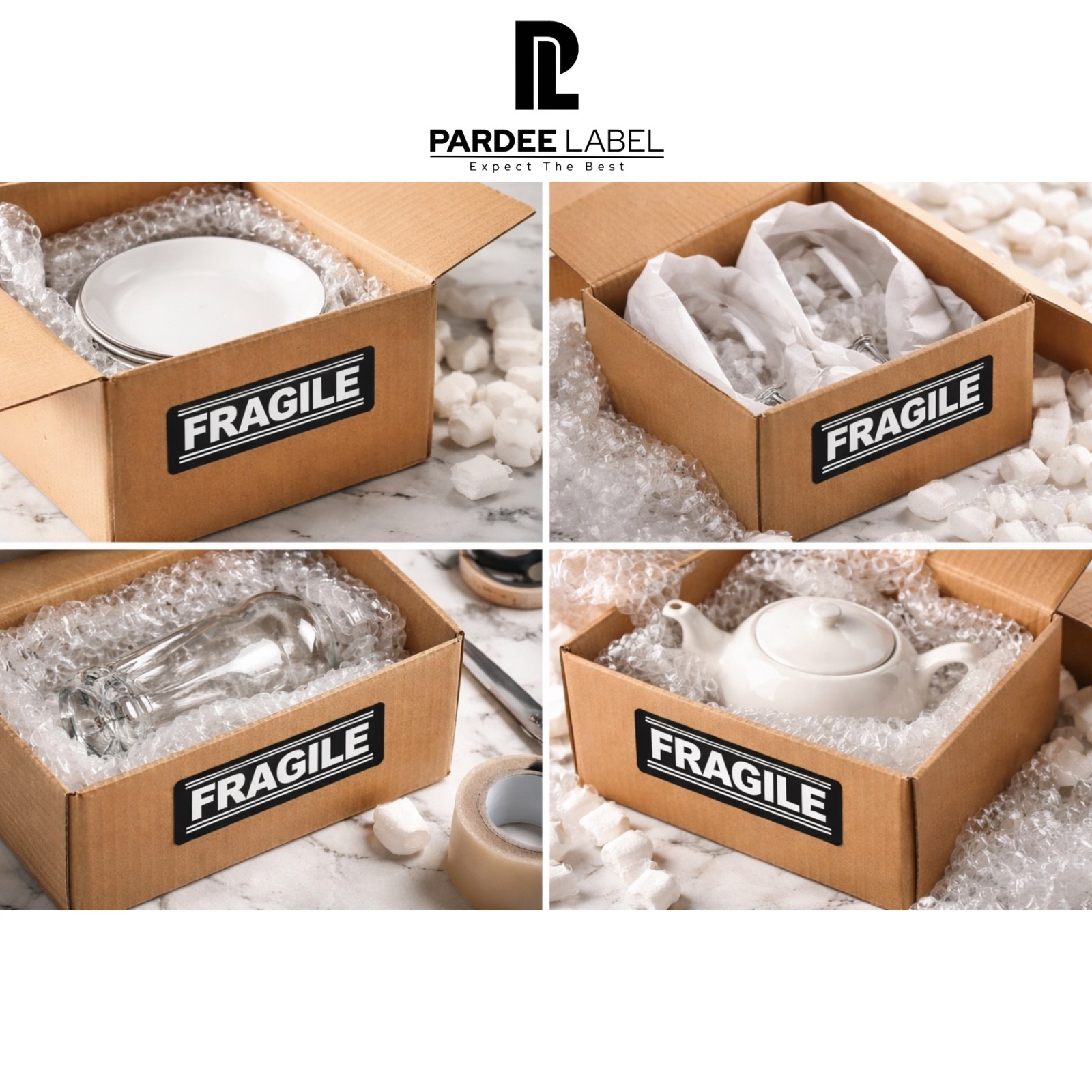 FRAGILE Warning Labels – Black Print | 1” x 3” | 250 Labels per Roll