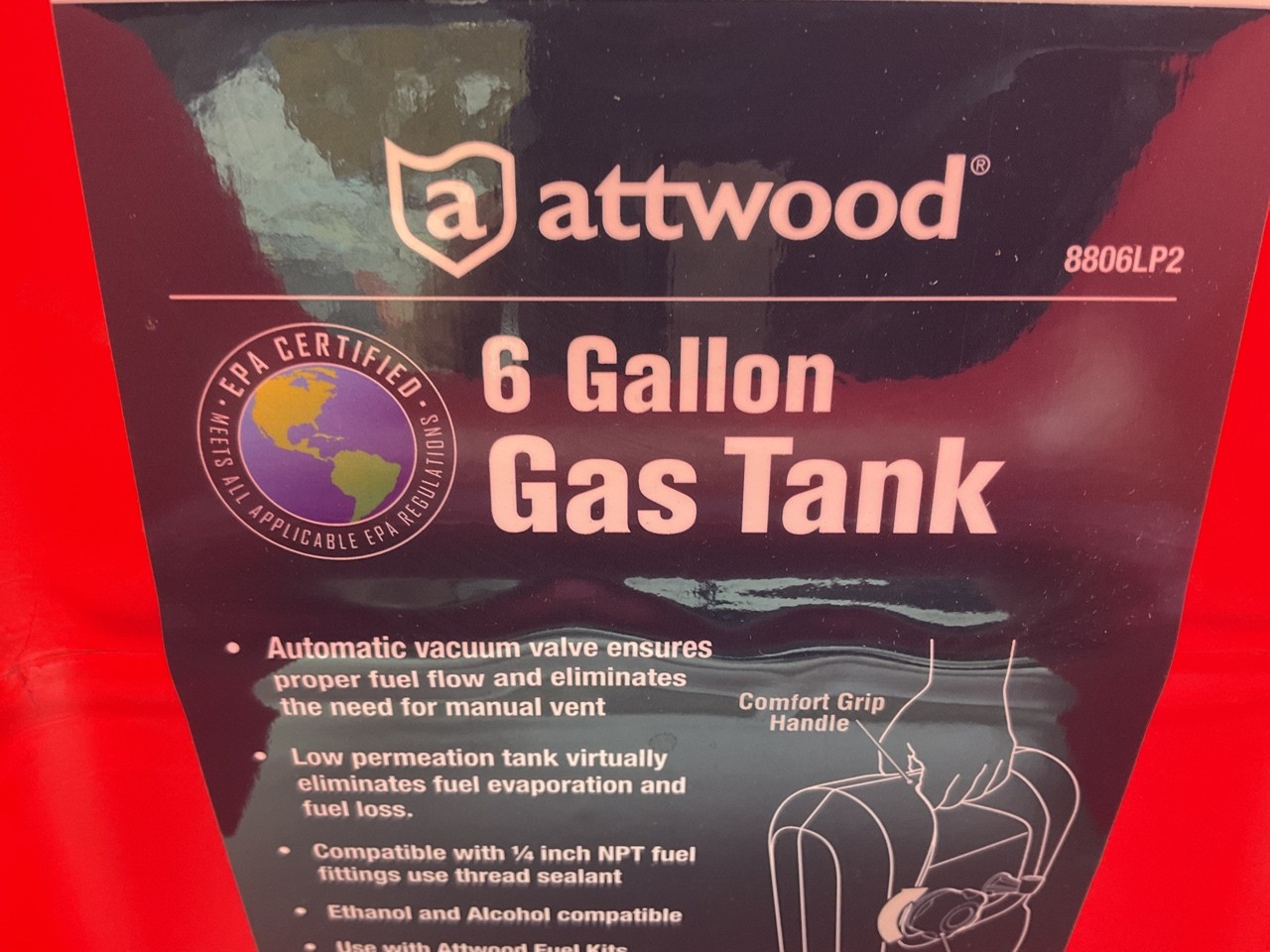 Attwood 8806LP2 Portable 6 Gallon Gas Fuel Tank – Marine, Boat, Emergencies Etc