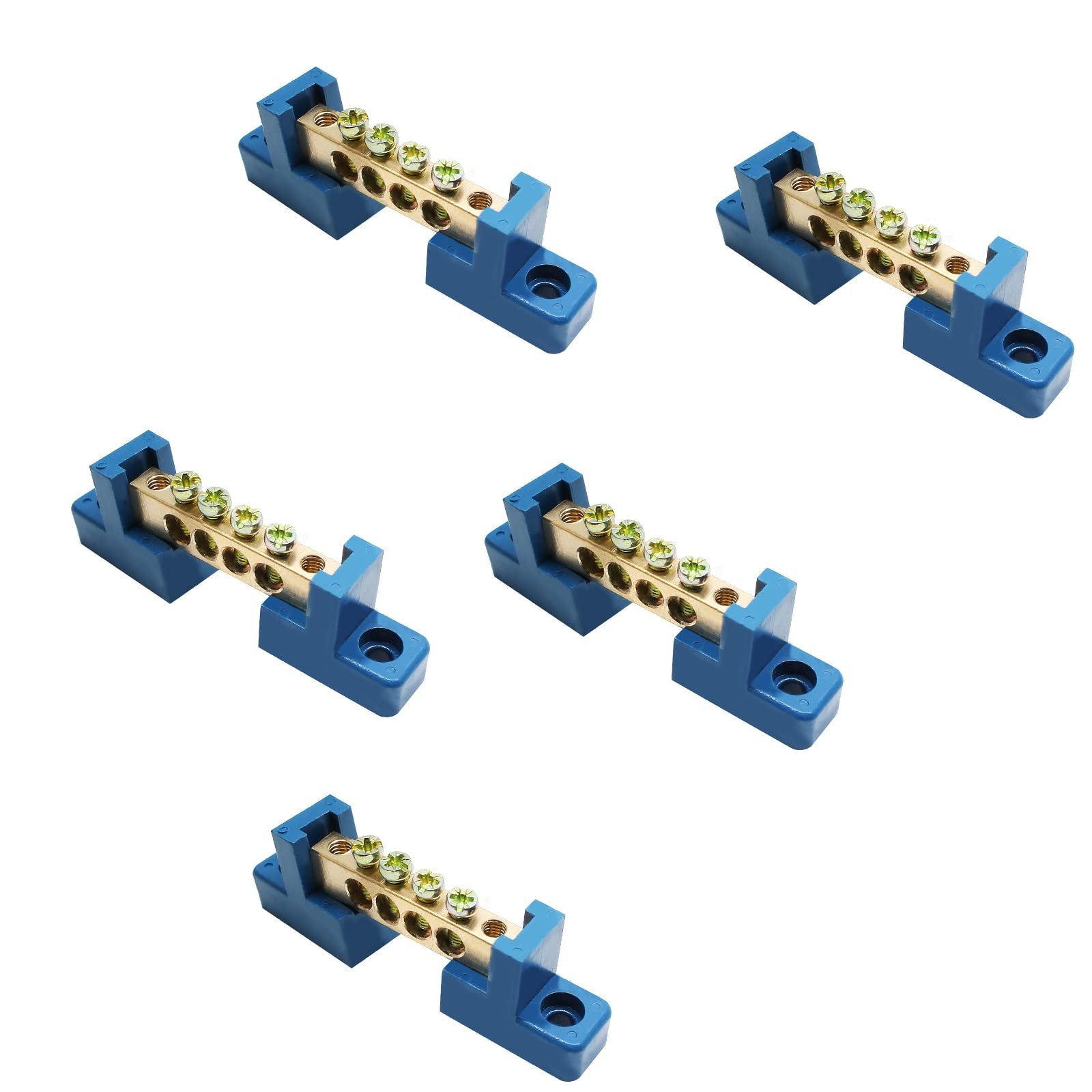 Unlorspy 5 PCS Brass Wire Screw Terminal 4 Positions Terminal Bus Bar Blue Gr…