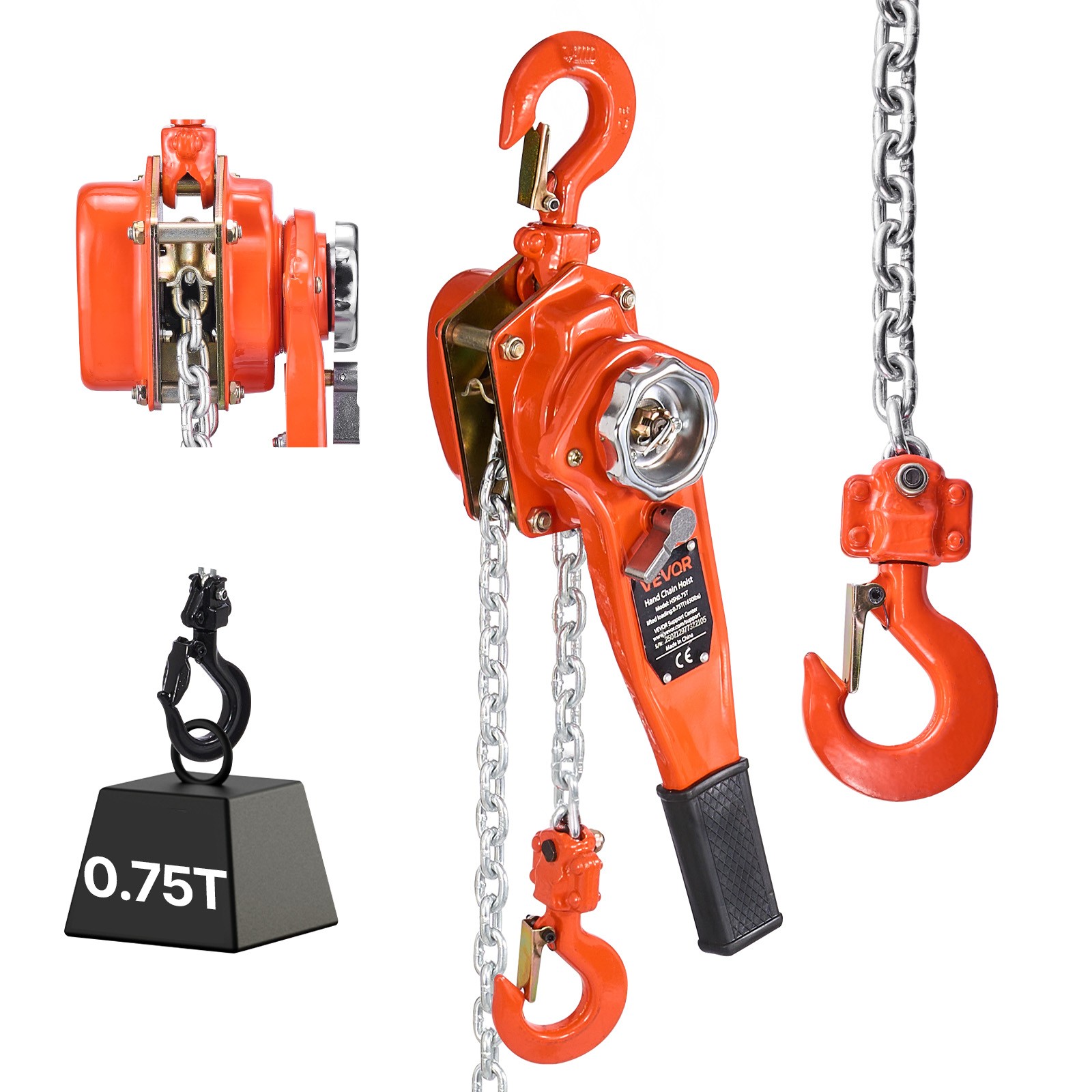 VEVOR Manual Lever Chain Hoist 3/4T 1650lbs 10ft Lift Alloy Steel for Warehouse