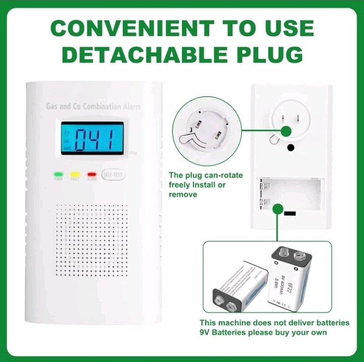 New Carbon Monoxide Detector Wall Plug In CO and Natural Gas Detector KH522