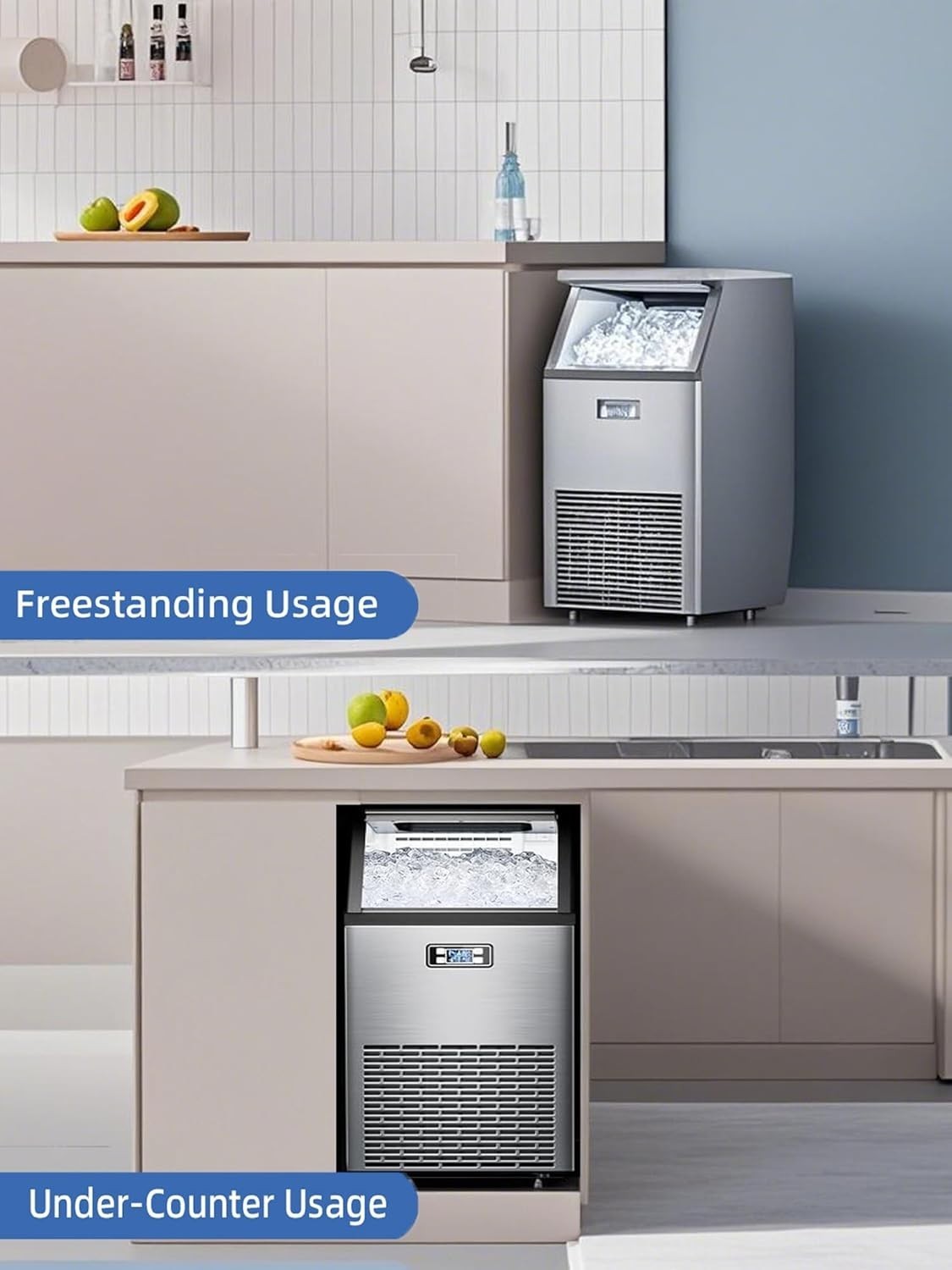 Commercial Ice Maker Machine 100Lbs/24H, Stainless Steel Undercounter Ice Maker