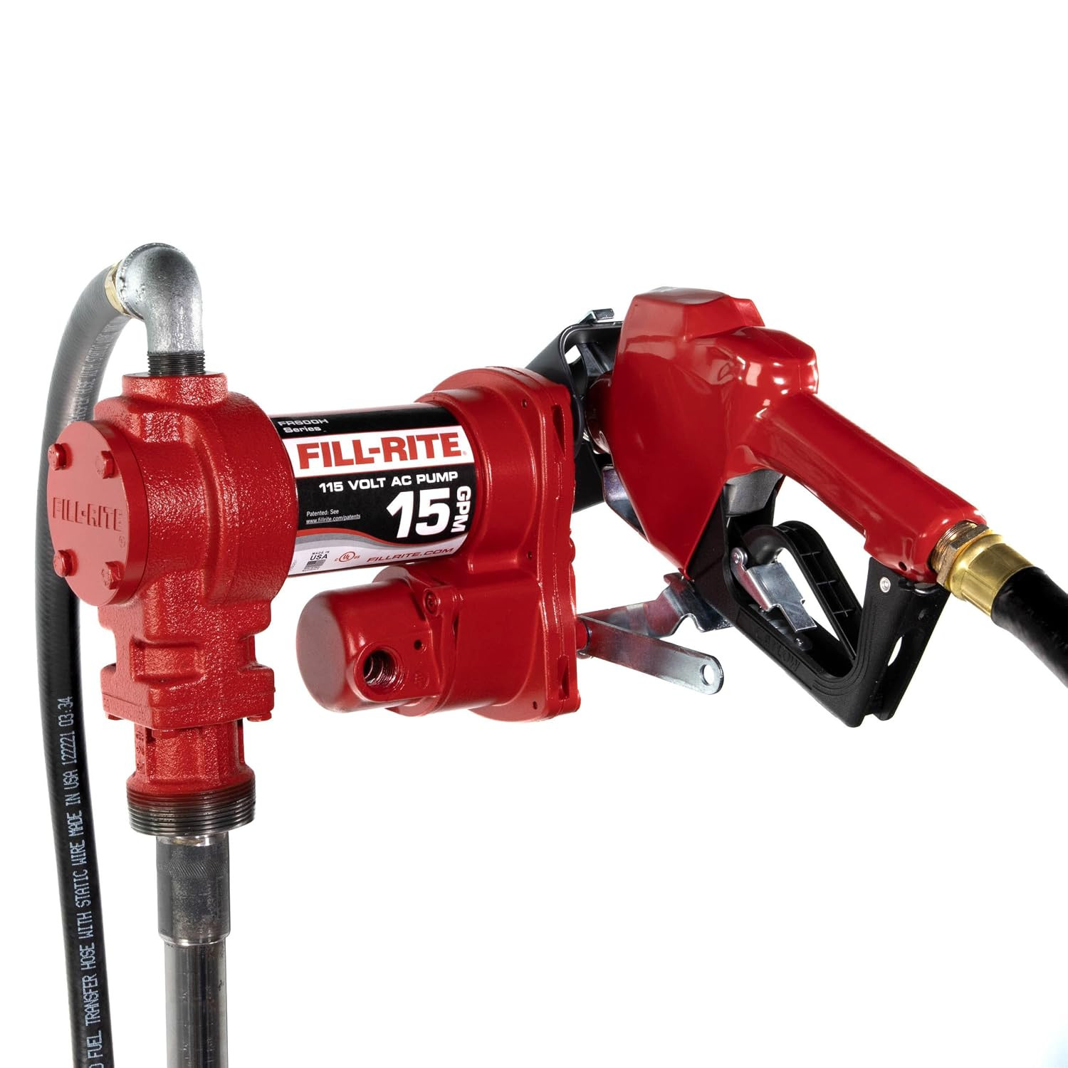 Fill-Rite FR610HA 115V 15 GPM Fuel Transfer Pump w/Discharge Hose & Nozzle (Red