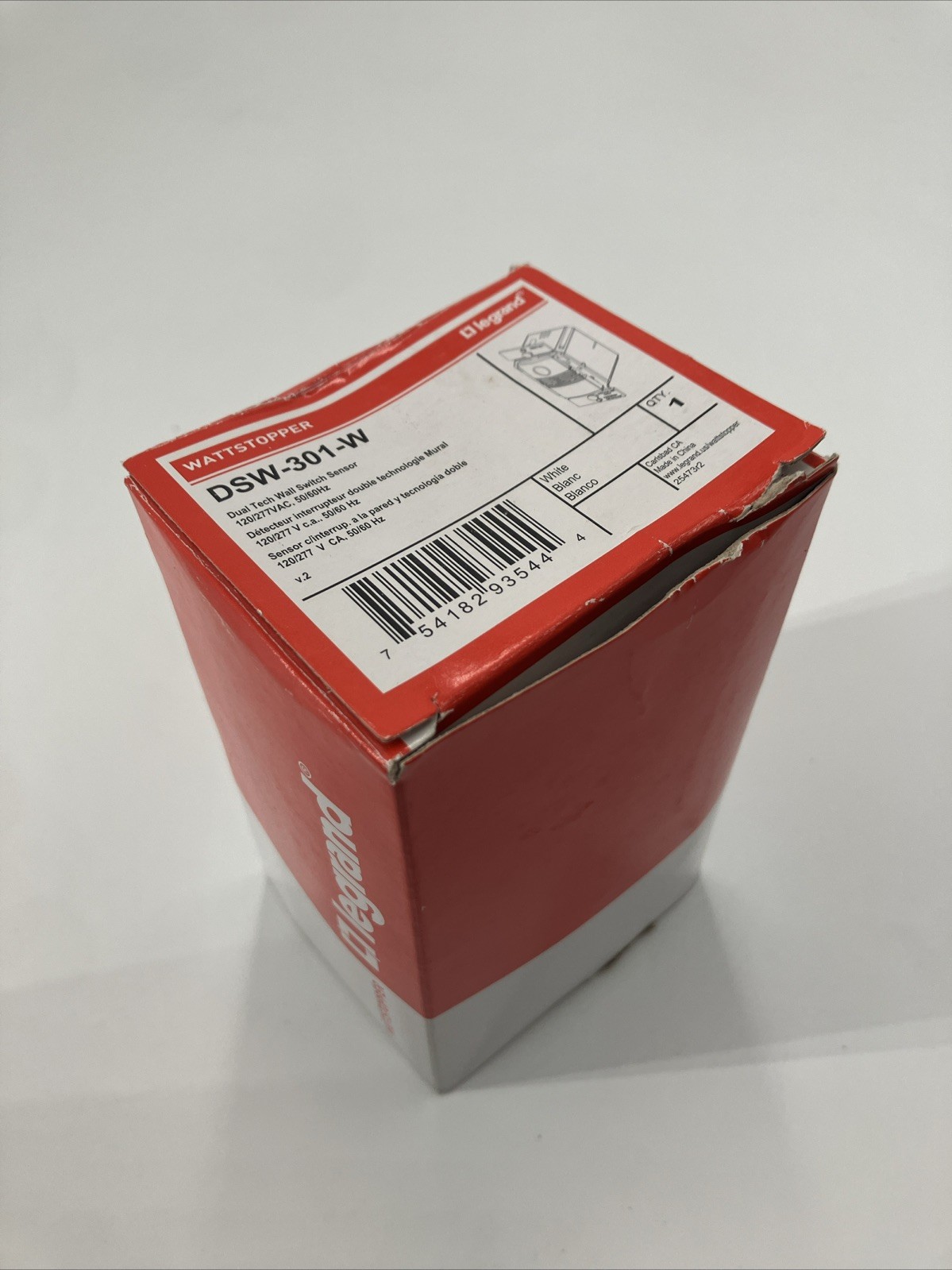 Wattstopper DSW-301-W Dual Tech Occupancy Wall Switch Sensor, White 120/277V