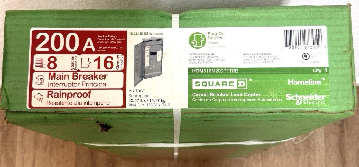 Square D Homeline Outdoor 200 Amp 8 Spaces 16 Circuits Main Breaker Panel Box