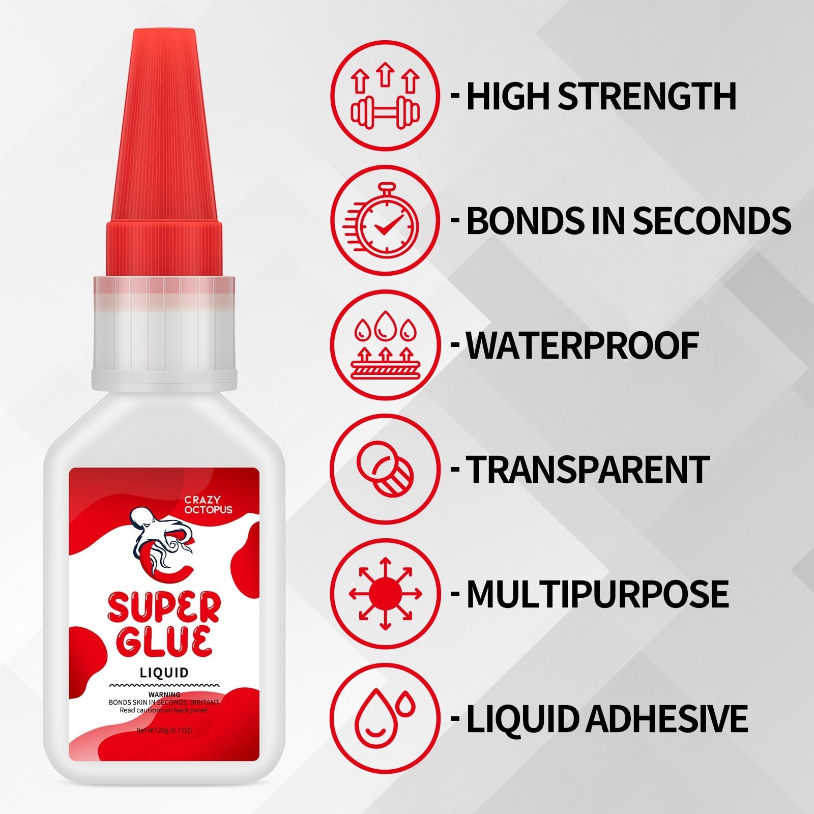 Super Glue, 20g Quick-Dry Strong Adhesive for Plastic, Metal, Wood, Leather, …
