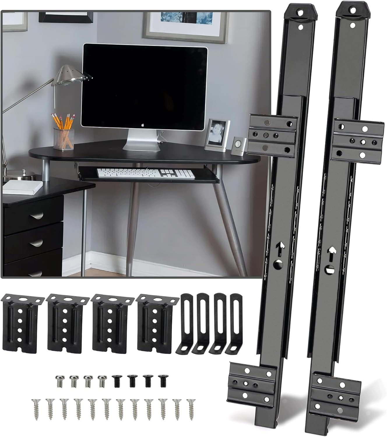 14″ Keyboard Slide Heavy Duty Ball Bearing Slides Computer Tray Under Desk Rails